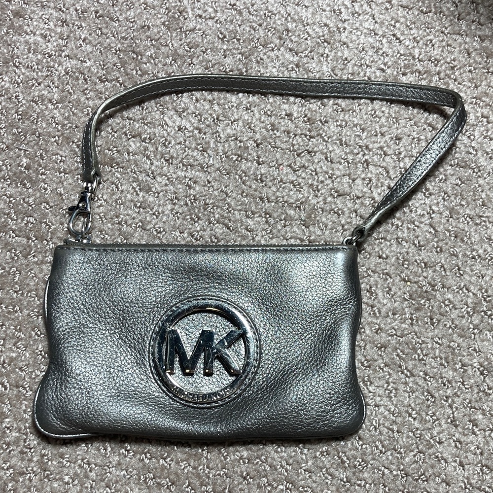 Michael Kors Metallic Silver Wristlet